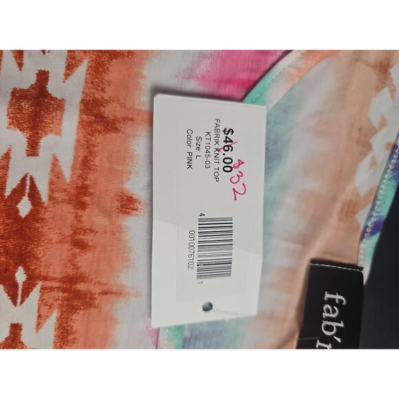 NWT Fab Rik Aztec Multicolored ¾ Sleeve Casual Top Size Large - Picture 5 of 8